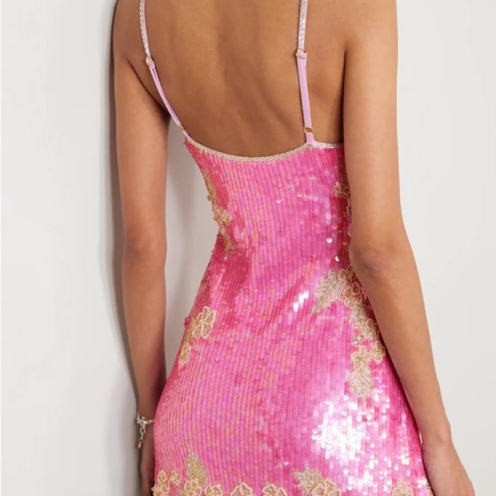 LoveShackFancy Pink Sequin Floral Mini Dress - Picture 4 of 15